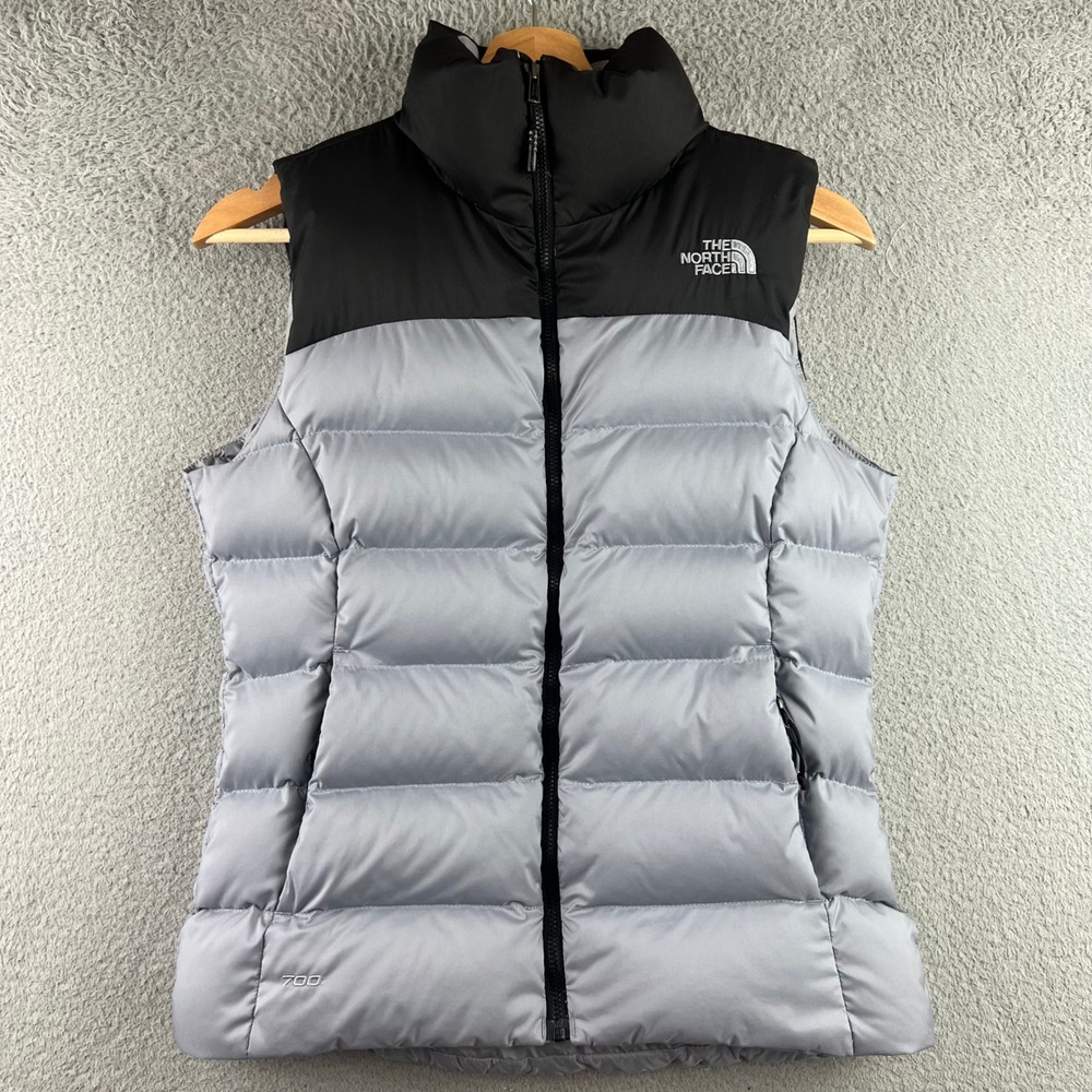 The North Face Nuptse 700 Down Puffer Vest Grey Black Womens XS